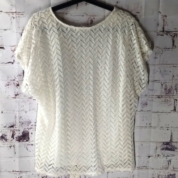 ✨Roz & Ali Cream Ribbed Blouse PTP 24" Size 2X - Picture 7 of 7